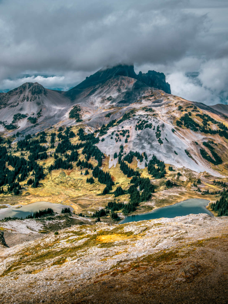 Black Tusk volcanic spire in Garibaldi Provincial Park British Columbia taken from the upward hike to Panorama Ridge.